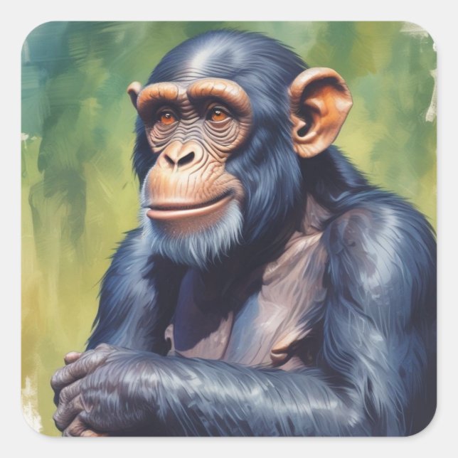 Sticker Carré Chimpanzé mignon fou drôle  (Devant)