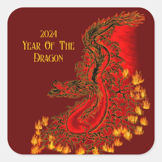 Sticker Carré Chine Dragon, 2024 Année Du Dragon (Devant)
