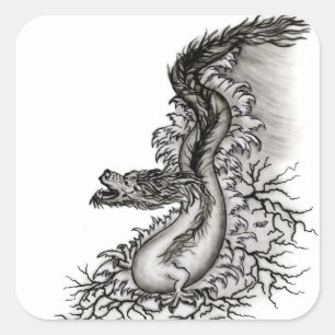 Sticker Carré Chine Dragon, noir et blanc Design en Tattoostyl