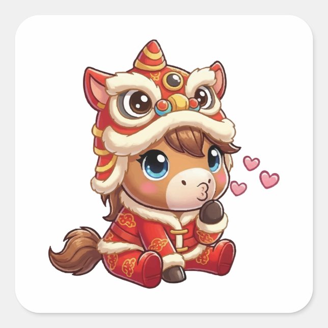 Sticker Carré Chinese New Year Horse 2026 Zodiac (Devant)
