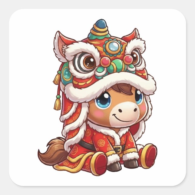 Sticker Carré Chinese New Year Horse 2026 Zodiac (Devant)