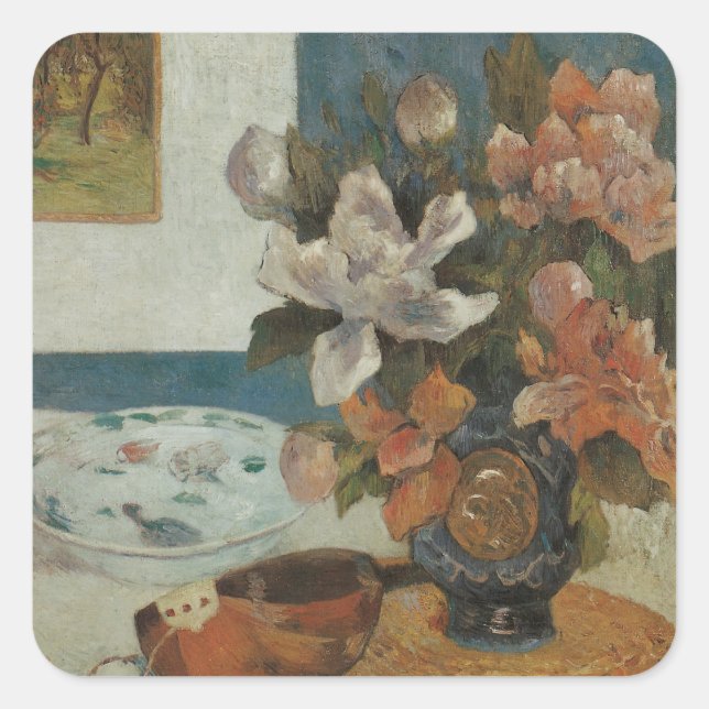 Sticker Carré Chinois Peonies et Mandoline par Paul Gauguin (Devant)