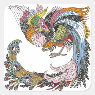 Sticker Carré chinois phoenix ou Feng Huang