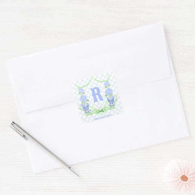 Sticker Carré Chinoiserie Hydrangea Monogram (Enveloppe)