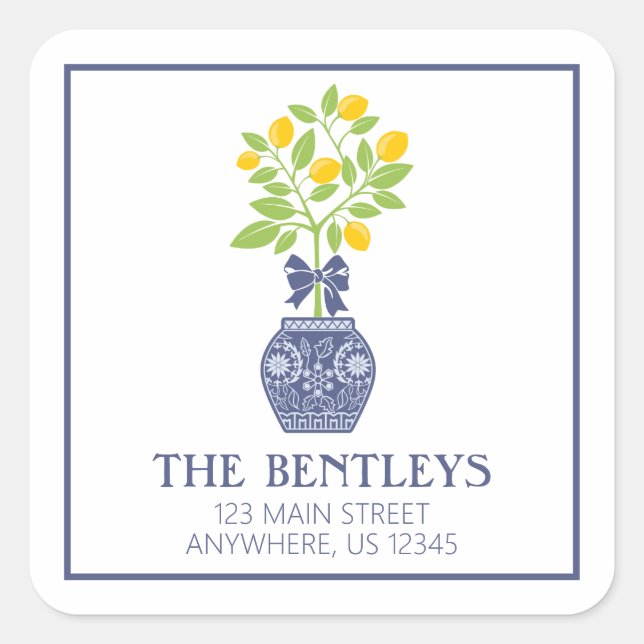 Sticker Carré Chinoiserie Lemon Tree Retourner l'adresse Étiquet (Devant)