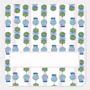 Sticker Carré Chinoiserie rose Ginger Jar Jars Topiary Carré