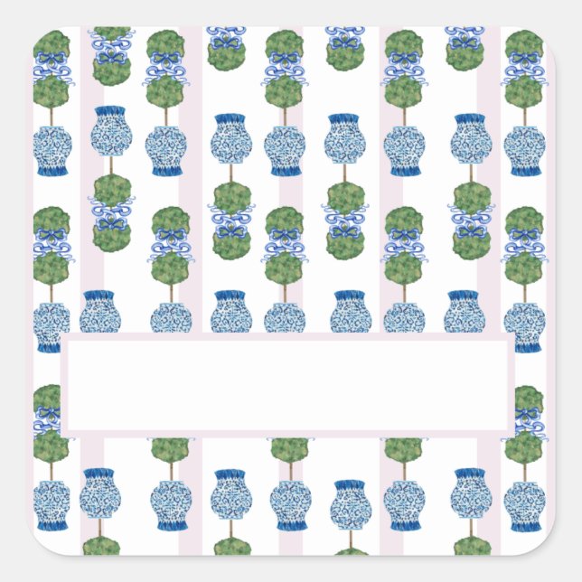 Sticker Carré Chinoiserie rose Ginger Jar Jars Topiary Carré (Devant)