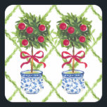 Sticker Carré Chinoiserie Topiary Red Christmas<br><div class="desc">Ajoutez ces stickers mignons à vos cartes de fin de année !</div>