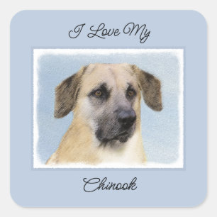Sticker Carré Chinook (Oreilles Laissées) Peinture - Art Chien o