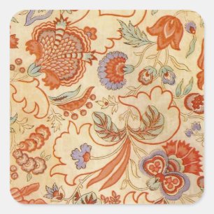 Sticker Carré Chintz Floral Antique Terracotta Français Vintage