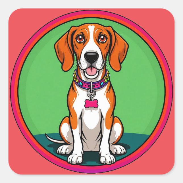 Sticker Carré Chiot animé mignon avec collier (Devant)