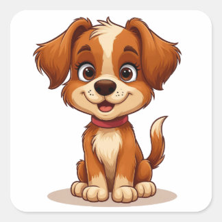 Sticker Carré Chiot Brun Mignon Pour Les Amoureux de Chiens