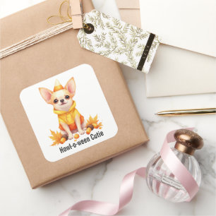 Sticker Carré Chiot Chihuahua Adorable en Costume de Maïs Sucré