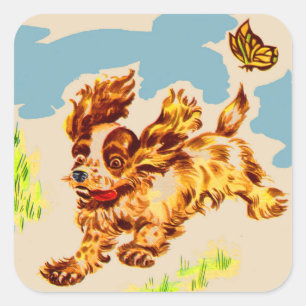 Sticker Carré chiot cocker spaniel adorable en fuite