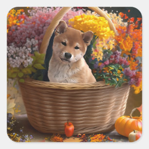 Sticker Carré Chiot de Shiba Inu
