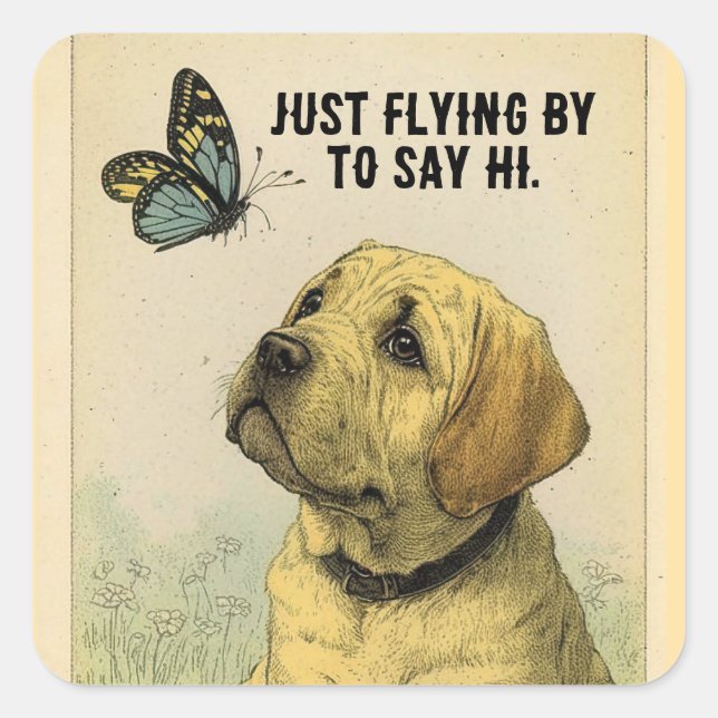 Sticker Carré Chiot Et Papillon (Devant)