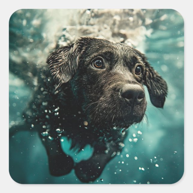 Sticker Carré Chiot labrador nageant sous l'eau Design (Devant)
