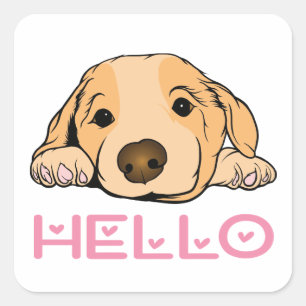 Sticker Carré Chiot Mignon Chien Amour Bonjour Dessin Animé Chie