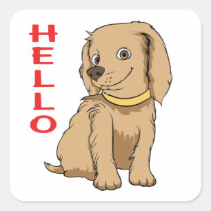 Sticker Carré Chiot Mignon Chien Amour Bonjour Dessin Animé Chie