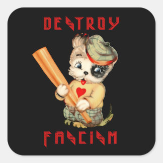 Sticker Carré Chiot rétro mignon - Détruire le fascisme