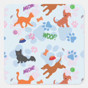 Sticker Carré Chiots et chatons