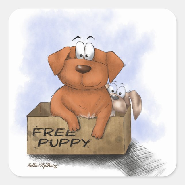 Sticker Carré Chiots Gratuits Plus 1 Dessin Animé (Devant)