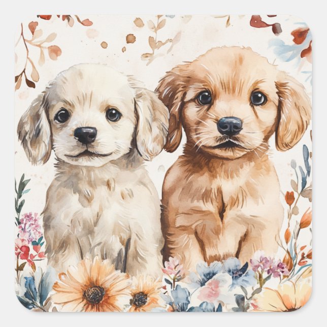 Sticker Carré Chiots mignons (Devant)