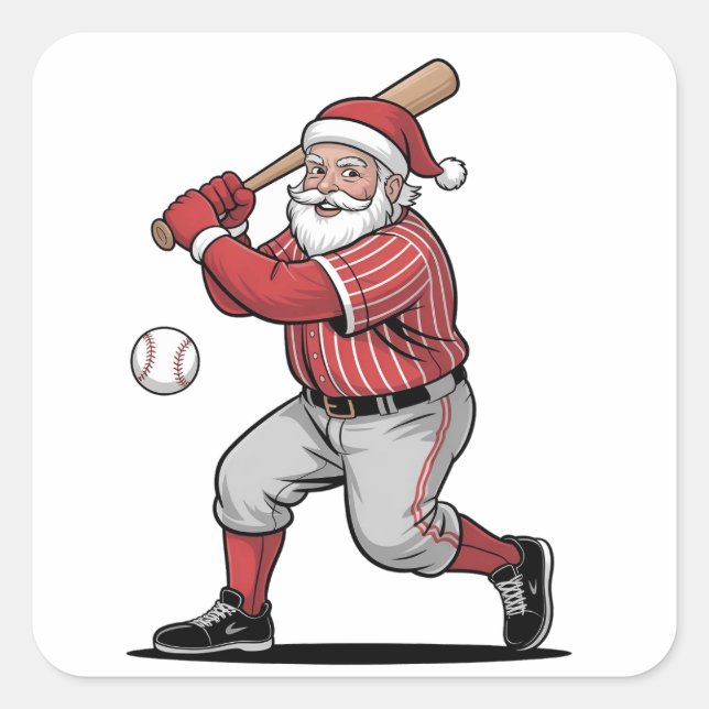 Sticker Carré Chirstmas Baseball Jouer Sport Père Noël (Devant)