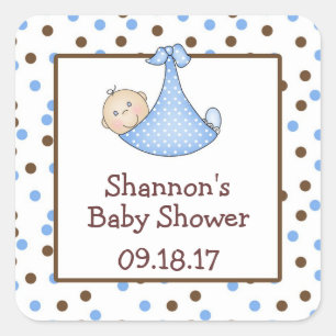 Sticker Carré Chocolat Brown Blue Dot Baby shower Favoriser
