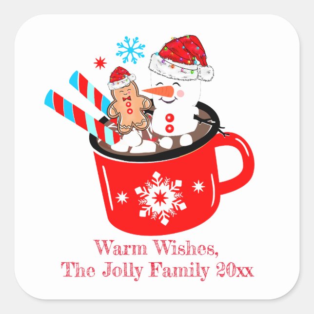 Sticker Carré Chocolat chaud Cute pain d'épices Noël (Devant)