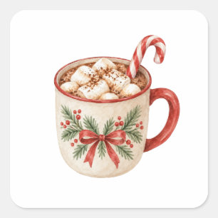 Sticker Carré Chocolat Chaud et Canne de Bonbon