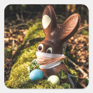 Sticker Carré Chocolat Corona Bunny de Pâques