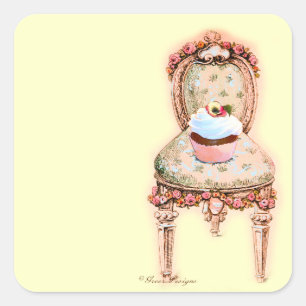 Sticker Carré Chocolat Cupcake Rose Chaise française