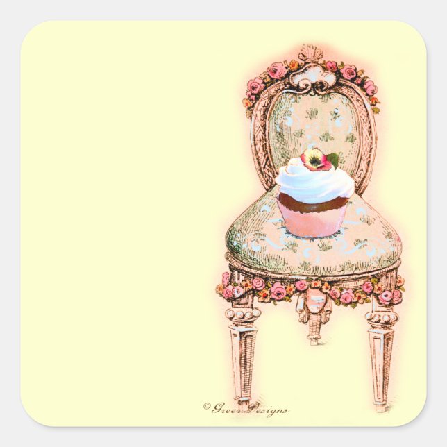 Sticker Carré Chocolat Cupcake Rose Chaise française (Devant)