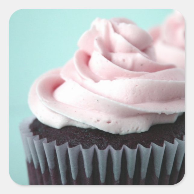 Sticker Carré Chocolat Cupcake Rose Vanille Frosting (Devant)