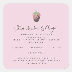 Sticker Carré Chocolat Fraise Pink Food Business