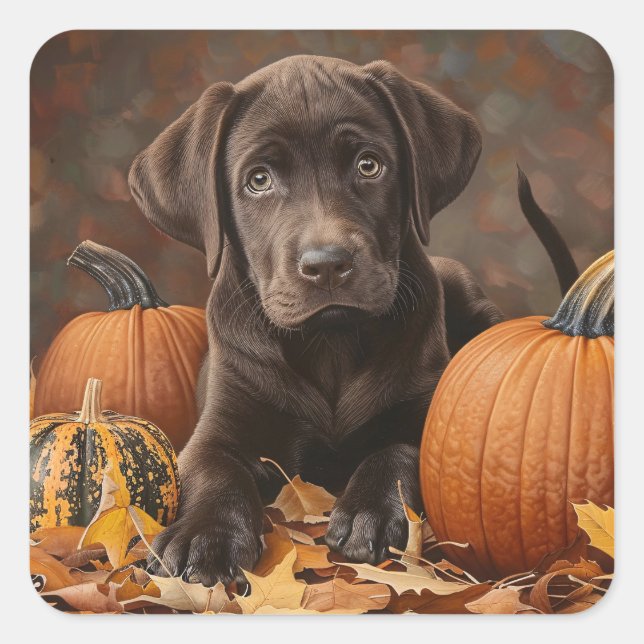 Sticker Carré Chocolat Labrador Retriever Automne (Devant)
