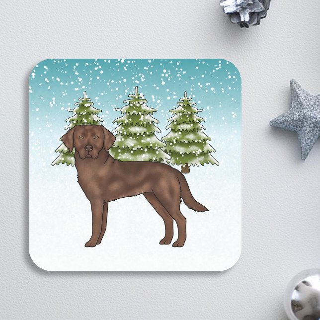 Sticker Carré Chocolat Labrador Retriever Chien Bleu Noël (Créateur téléchargé)