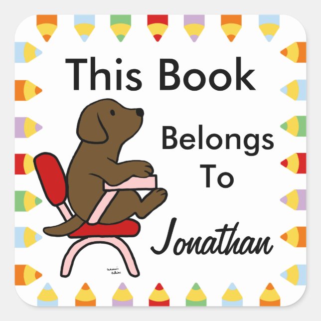 Sticker Carré Chocolat Labrador Student 1 Dessin (Devant)