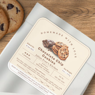 Sticker Carré Chocolat maison Chip Cookies Cottage Food Law