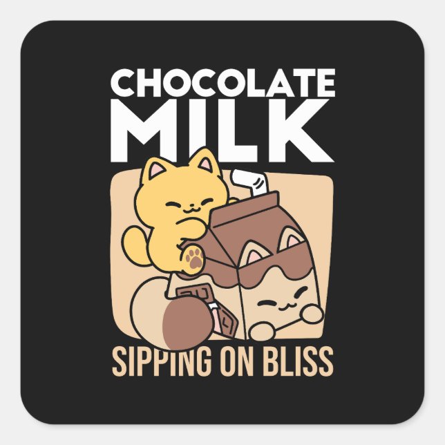 Sticker Carré Chocolate Milk Sipping on Bliss – Kawaii Cat Food  (Devant)
