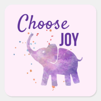 Sticker Carré choisir la joie couleur éléphant peinture rose vio