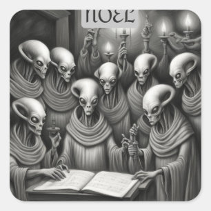 Sticker Carré Chorale Alien Christmas Carol