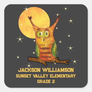 Sticker Carré Chouette Aquarelle Style Nom de l'école Année