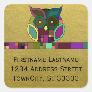 Sticker Carré Chouette aztèque de la tribu Funky sur Faux Gold F