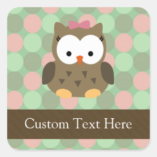 Sticker Carré Chouette Brown mignonne avec bow rose