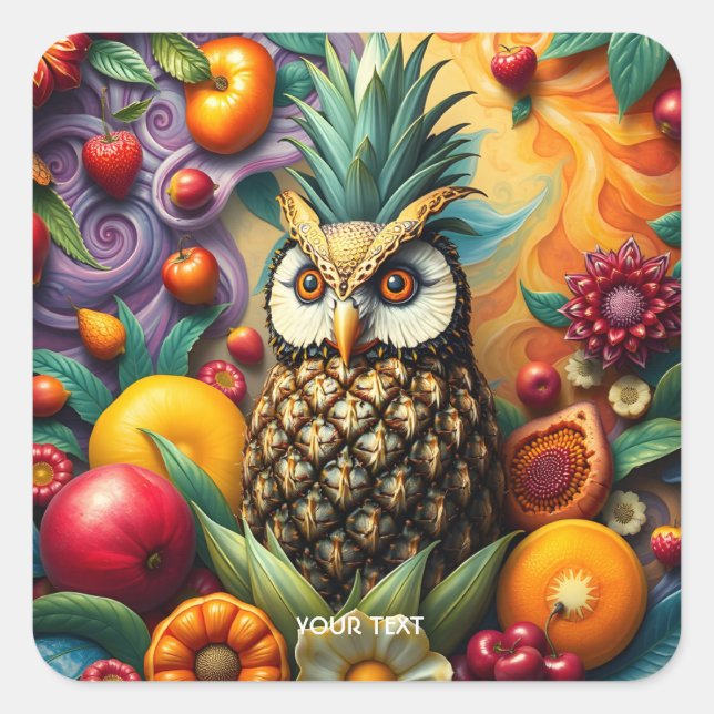 Sticker Carré Chouette d'ananas serène mignonne Imaginaire (Devant)