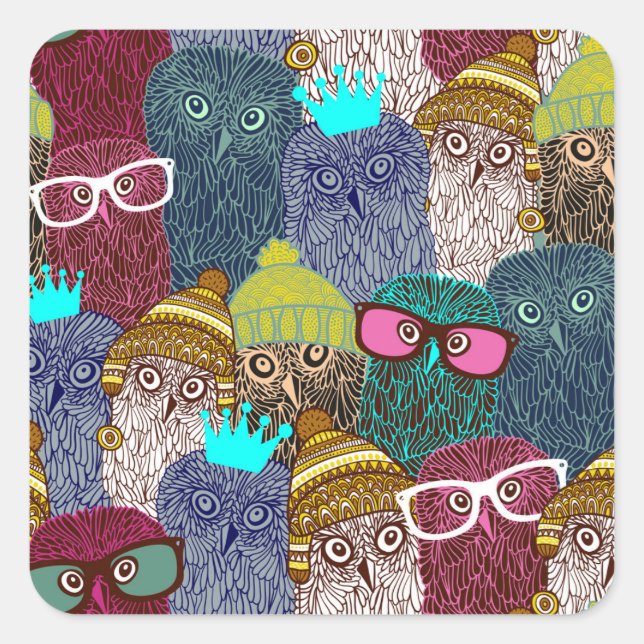 Sticker Carré Chouette dans la couronne (Devant)