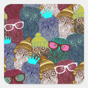 Sticker Carré Chouette dans la couronne