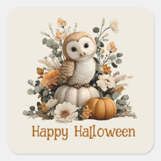 Sticker Carré Chouette d'automne avec art d'Halloween Citrouille